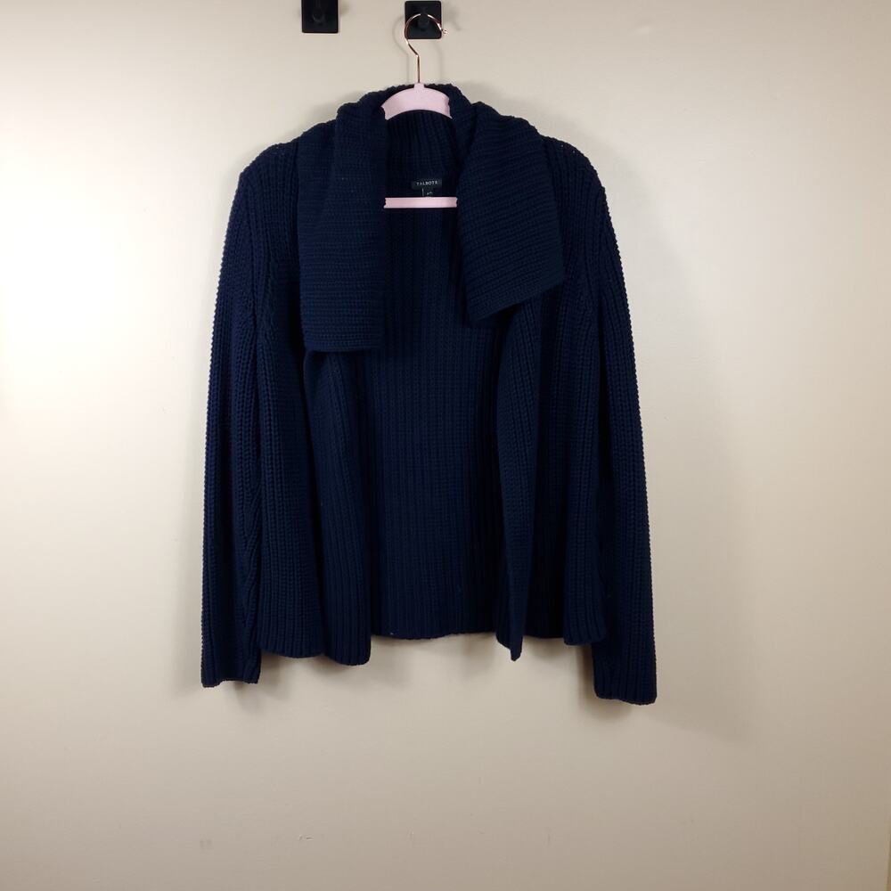 Talbots Open Front Chunky Knit Cardigan in Navy Size MP